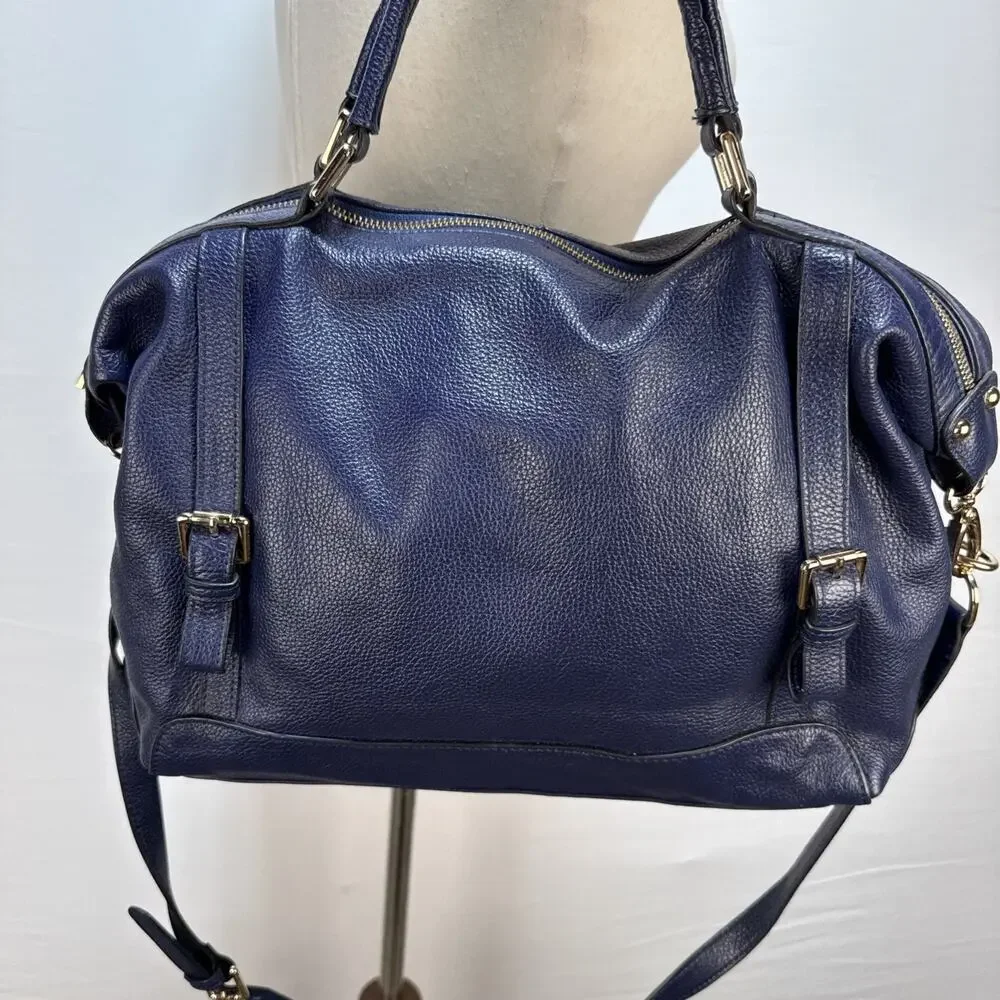 Ora Delphine Adele Satchel Bag Crossbody‎ Purse Royal Blue Pebbled Leather